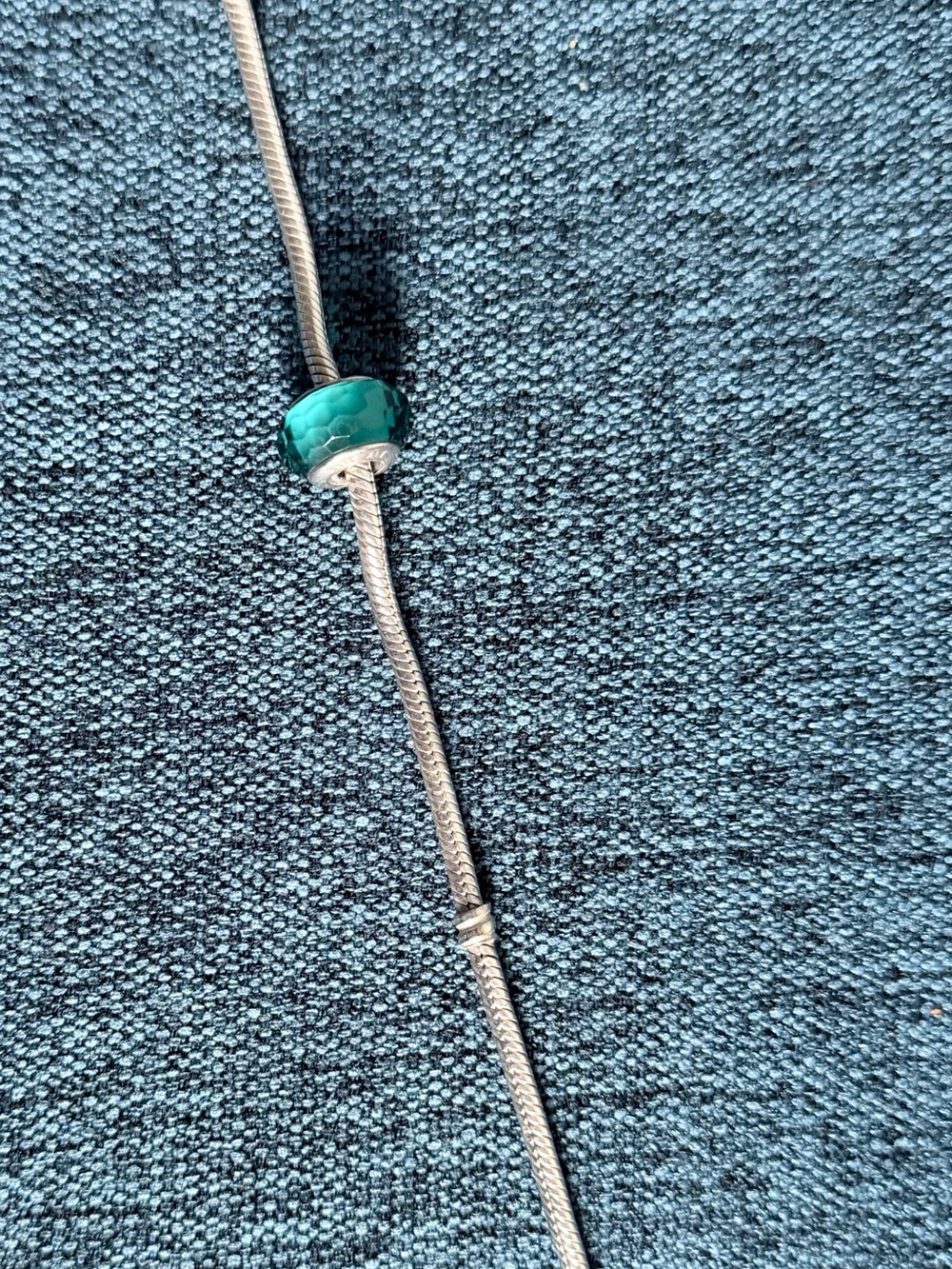 Pandora Silver Necklace with Teal Glass Charm